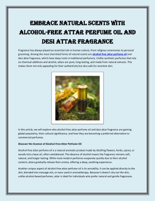 Embrace Natural Scents with Alcohol-Free Attar Perfume Oil and Desi Attar Fragrance