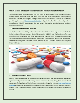 Top Generic Medicine Manufacturer in India