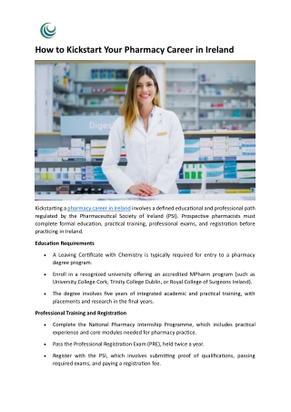 How to Kickstart Your Pharmacy Career in Ireland