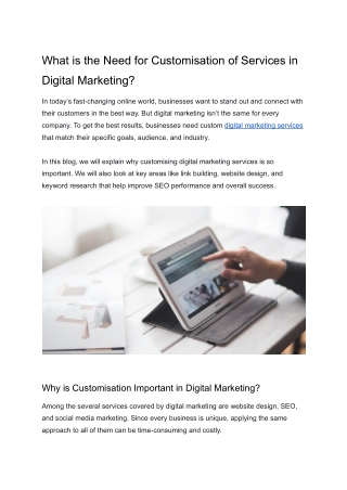 What is the Need for Customisation of Services in Digital Marketing