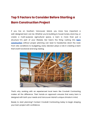 Top 5 Factors to Consider Before Starting a Barn Construction Project