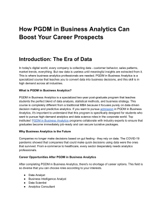 How PGDM in Business Analytics Can Boost Your Career Prospects