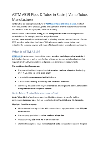 ASTM A519 Pipes & Tubes in Spain | Vento Tubos Manufacturer