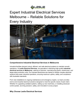 Expert Industrial Electrical Services Melbourne – Reliable Solutions for Every Industry