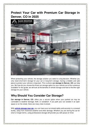 Protect Your Car with Premium Car Storage in Denver, CO in 2025