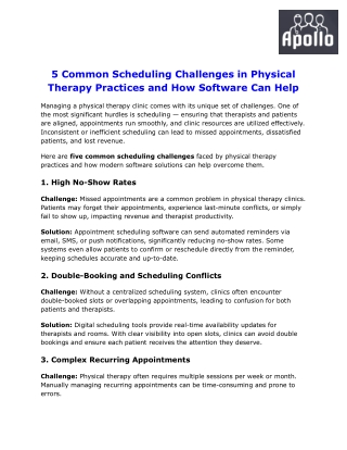 Apollo Practice Management - 5 Common Scheduling Challenges in Physical Therapy Practices and How Software Can Help