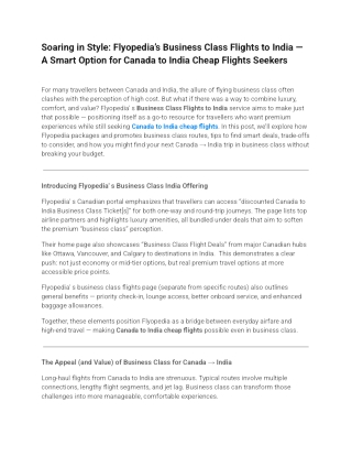 Discover Premium Comfort with Affordable Business Class Flights from Canada to I