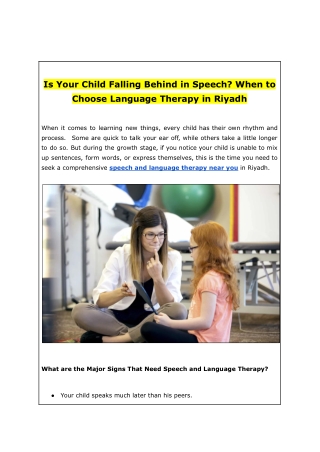 Is Your Child Falling Behind in Speech? When to Choose Language Therapy in Riyad