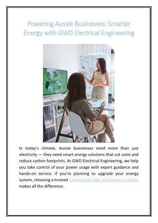 Powering Aussie Businesses Smarter Energy with GWD Electrical Engineering
