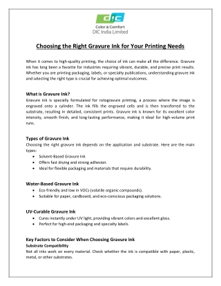 Choosing the Right Gravure Ink for Your Printing Needs