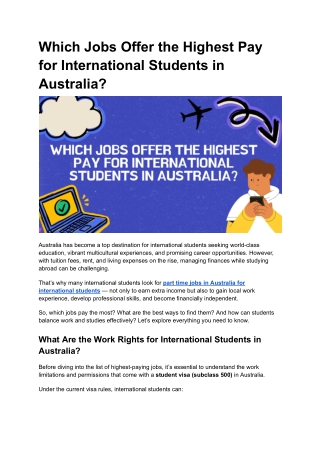 Which Jobs Offer the Highest Pay for International Students in Australia?