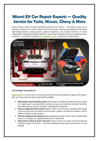 Miami EV Car Repair Experts — Quality Service for Tesla, Nissan, Chevy & More