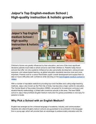 Jaipur's Top English-medium School | High-quality instruction & holistic growth