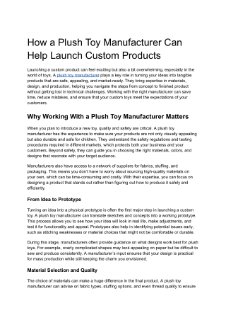 How a Plush Toy Manufacturer Can Help Launch Custom Products