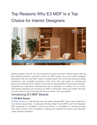 Top Reasons Why E3 MDF Is a Top Choice for Interior Designers