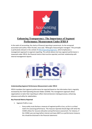 Enhancing Transparency: The Importance of Segment Performance Measurement Under