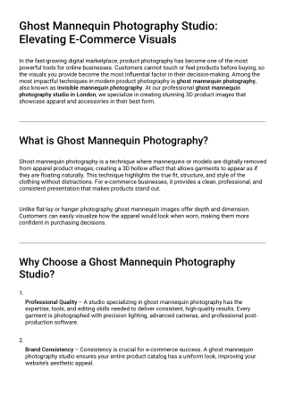Professional Ghost Mannequin Photography Studio in London for E-commerce Brands