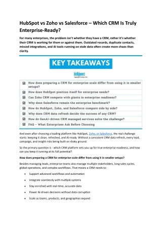HubSpot vs Zoho vs Salesforce – Which CRM Is Truly Enterprise-Ready?
