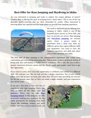 Best Offer for Base Jumping and Skydiving in Idaho