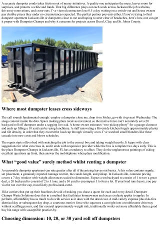 Affordable Dumpster Rentals Near Me: Rent With Dumpster Champs in Jacksonville