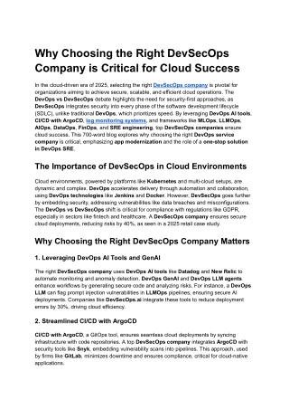 Why Choosing the Right DevSecOps Company is Critical for Cloud Success