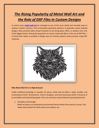 The Rising Popularity of Metal Wall Art and the Role of DXF Files in Custom Desi