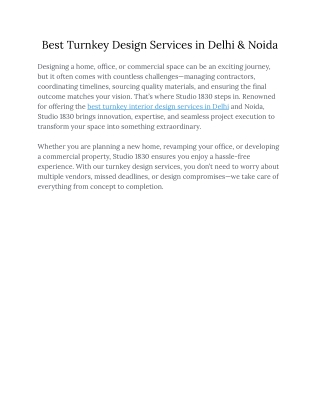 Best Turnkey Design Services in Delhi & Noida