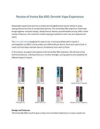 Review of Vortex Bar 600 Smooth Vape Experience