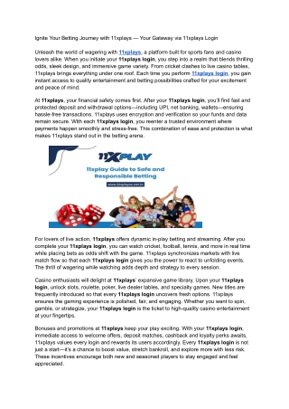 Ignite Your Betting Journey with 11xplays — Your Gateway via 11xplays Login