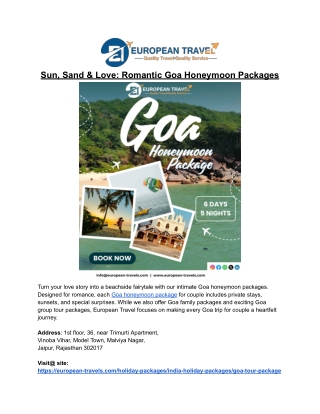 Goa honeymoon packages