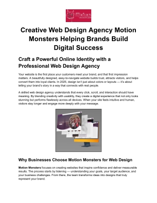 Creative Web Design Agency Motion Monsters Helping Brands Build Digital Success