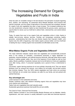 The Increasing Demand for Organic Vegetables and Fruits in India