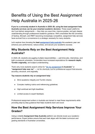 Benefits of Using the Best Assignment Help Australia in 2025-26