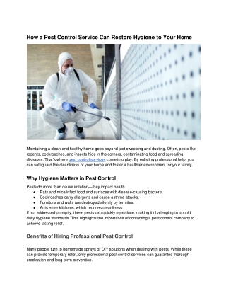 How a Pest Control Service Can Restore Hygiene to Your Home