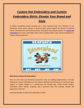 Custom Hat Embroidery and Custom Embroidery Shirts: Elevate Your Brand and Style