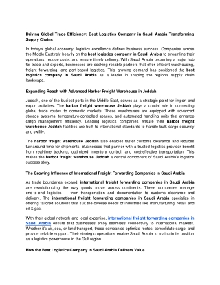 Driving Global Trade Efficiency_ Best Logistics Company in Saudi Arabia Transforming Supply Chains