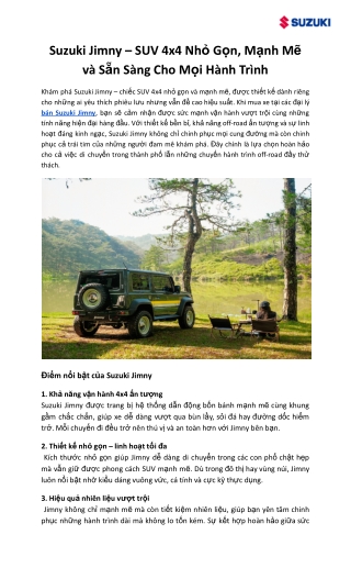 Suzuki Jimny – SUV 4x4 Nhỏ Gọn, Mạnh Mẽ và Sẵn Sàng Cho Mọi Hành Trình