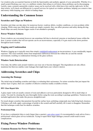 DIY Solutions For Typical Automobile Window Issues.