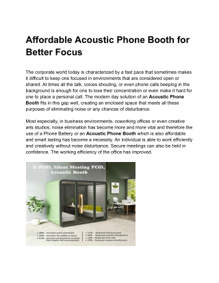 Affordable Acoustic Phone Booth for Better Focus
