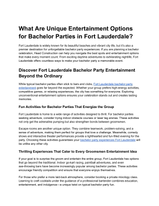 What Are Unique Entertainment Options for Bachelor Parties in Fort Lauderdale_