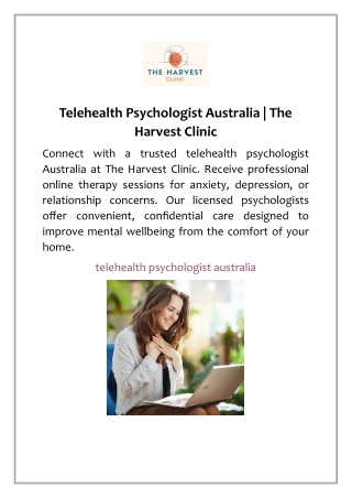Telehealth Psychologist Australia | The Harvest Clinic