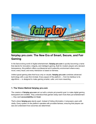 fairplay pro.com The New Era of Smart, Secure, and Fair Gaming