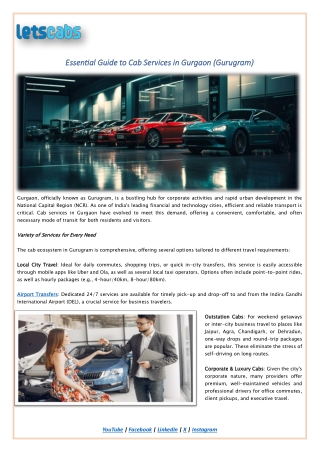 Essential Guide to Cab Services in Gurgaon (Gurugram)