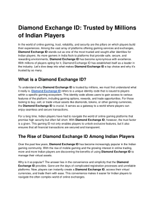 Diamond Exchange ID_ Trusted by Millions of Indian Players