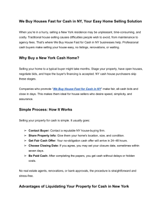 We Buy House Fast for Cash in NY