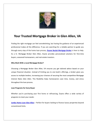 Your Trusted Mortgage Broker in Glen Allen, VA