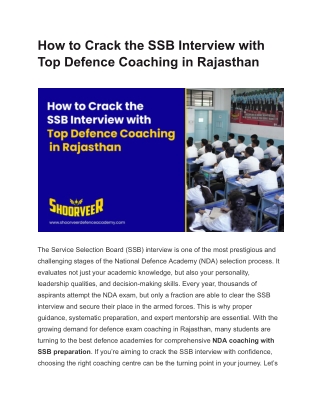 How to Crack the SSB Interview with Top Defence Coaching in Rajasthan