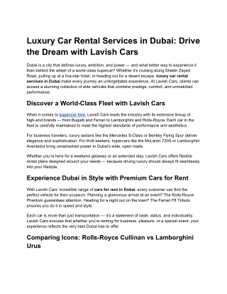 Luxury Car Rental Services in Dubai_ Drive the Dream with Lavish Cars