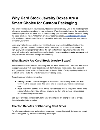 Why Card Stock Jewelry Boxes Are a Smart Choice for Custom Packaging
