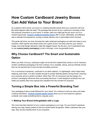 How Custom Cardboard Jewelry Boxes Can Add Value to Your Brand